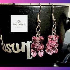 GUMMY BEAR EARRINGS | Pink on Silver Toned French Hooks